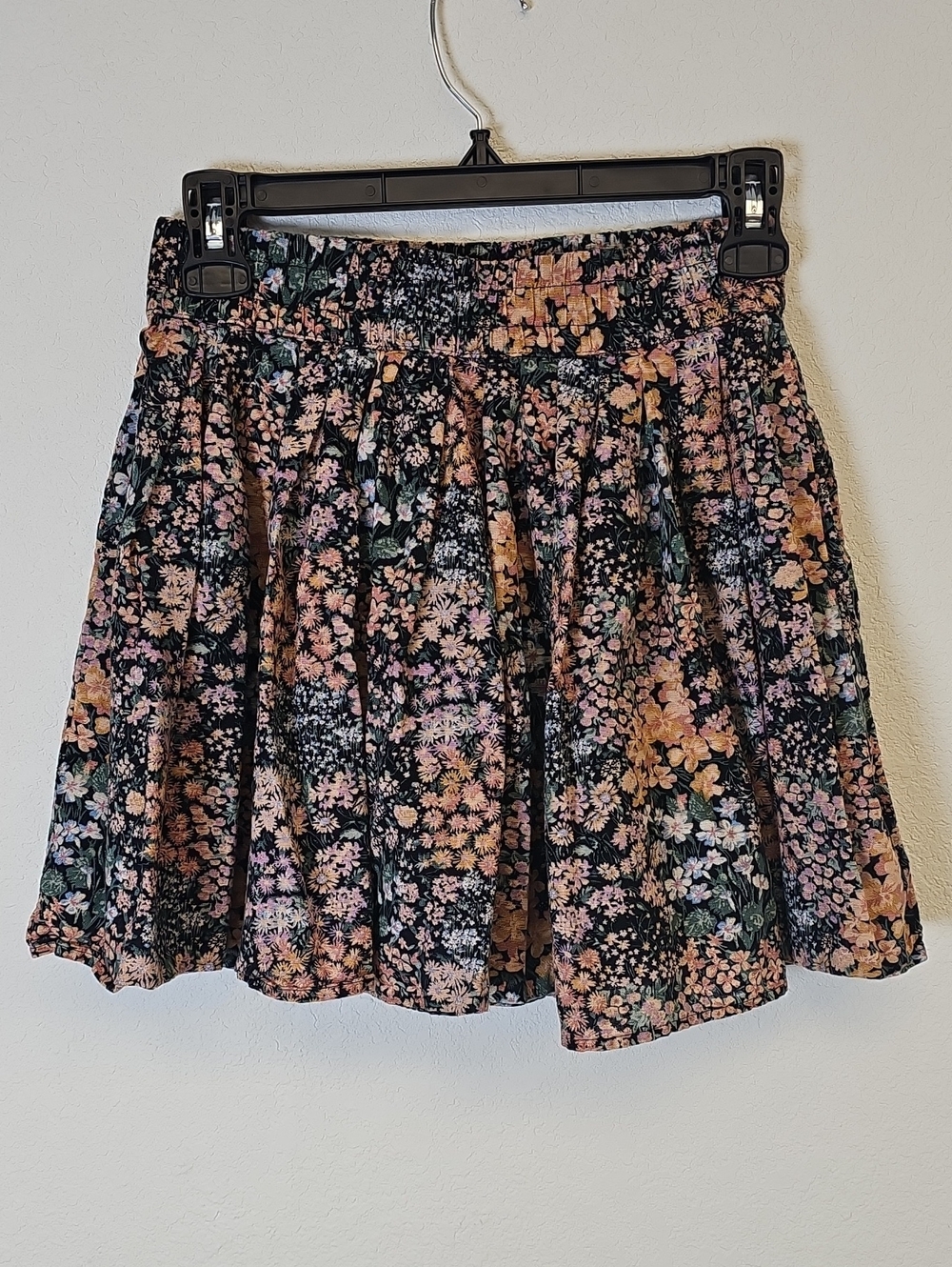 Floral Tiered Mini Skirt - Black with Pink & Peach Floral